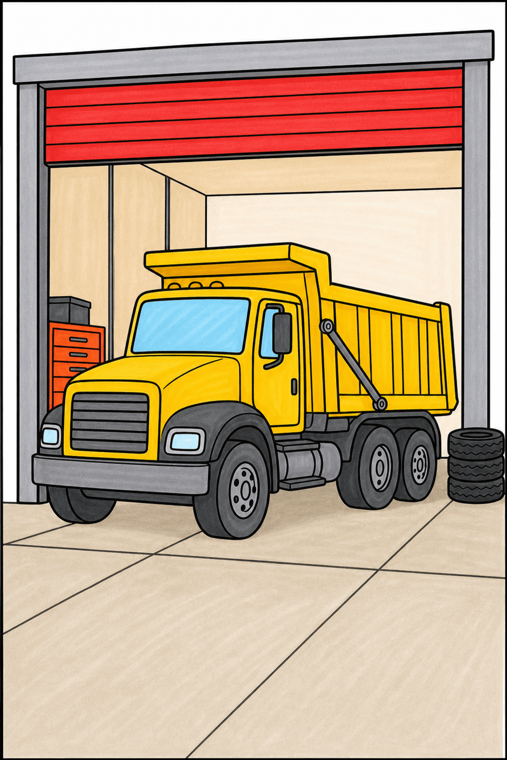 Dump Truck Parked Inside a Garage Bay marker colorized preview