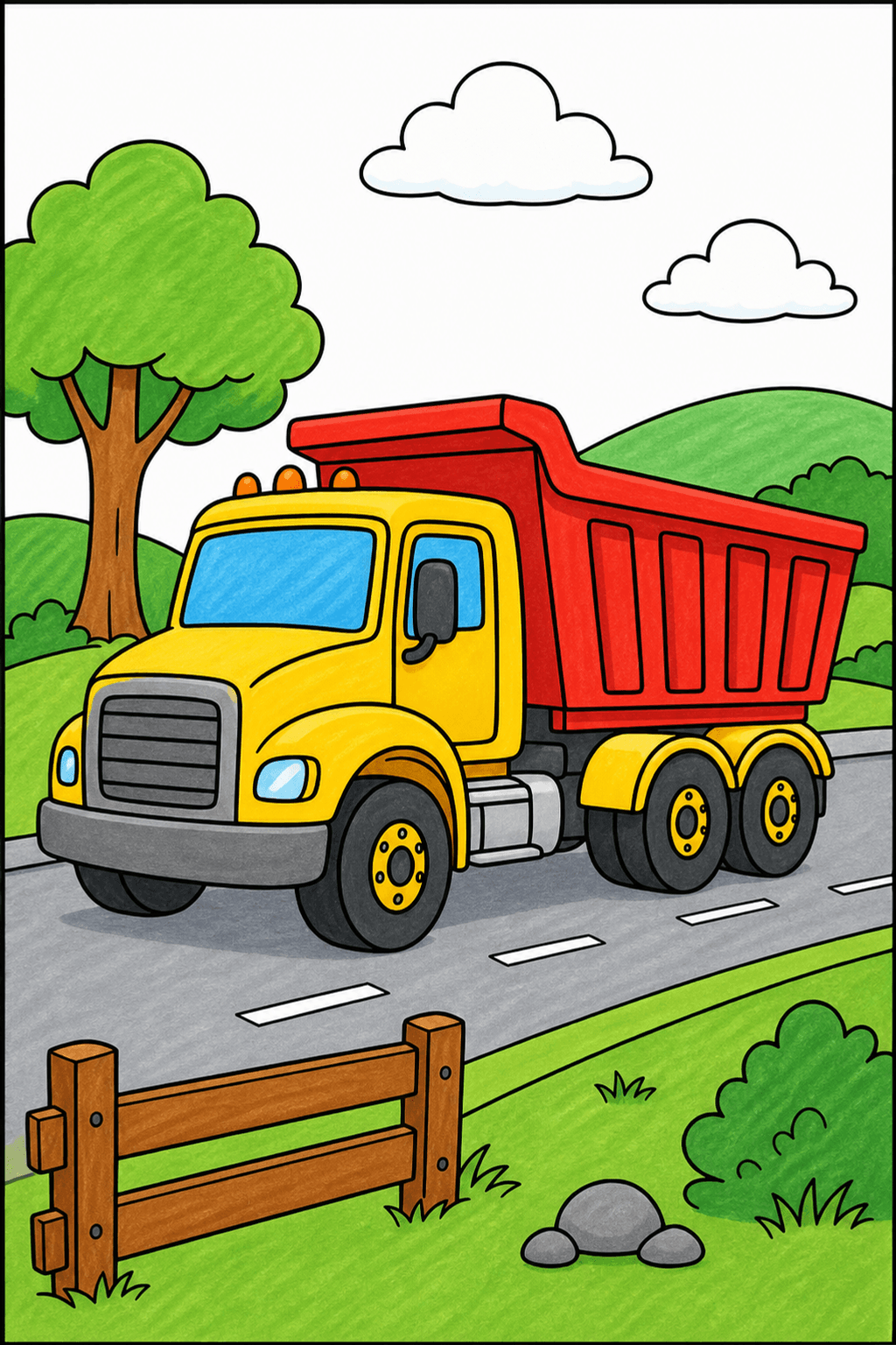 Dump Truck on a Curving Country Road marker colorized preview