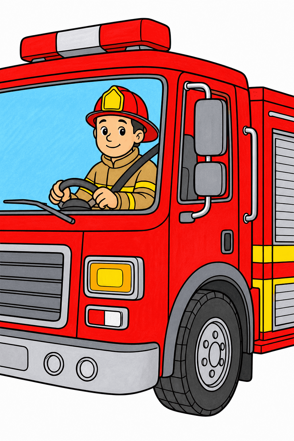 Firefighter Driving a Fire Truck marker colorized preview