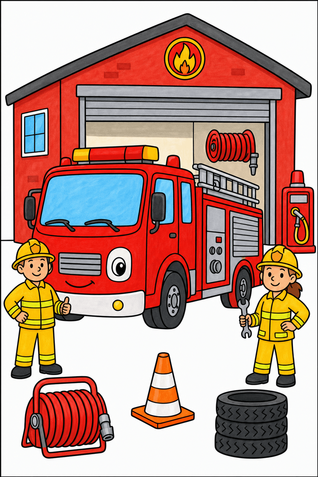 Firefighters Servicing a Fire Truck marker colorized preview