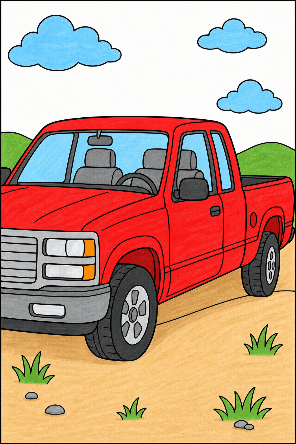 Pickup Truck in an Open Landscape marker colorized preview