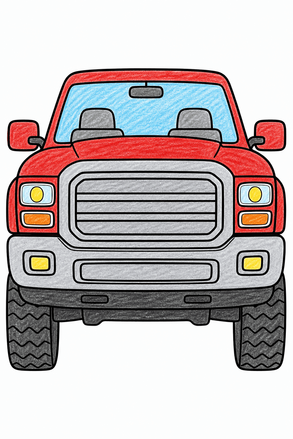 Simple Pickup Truck from the Front crayon colorized preview