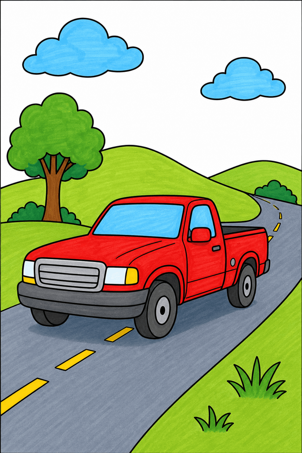Pickup Truck on a Winding Country Road marker colorized preview