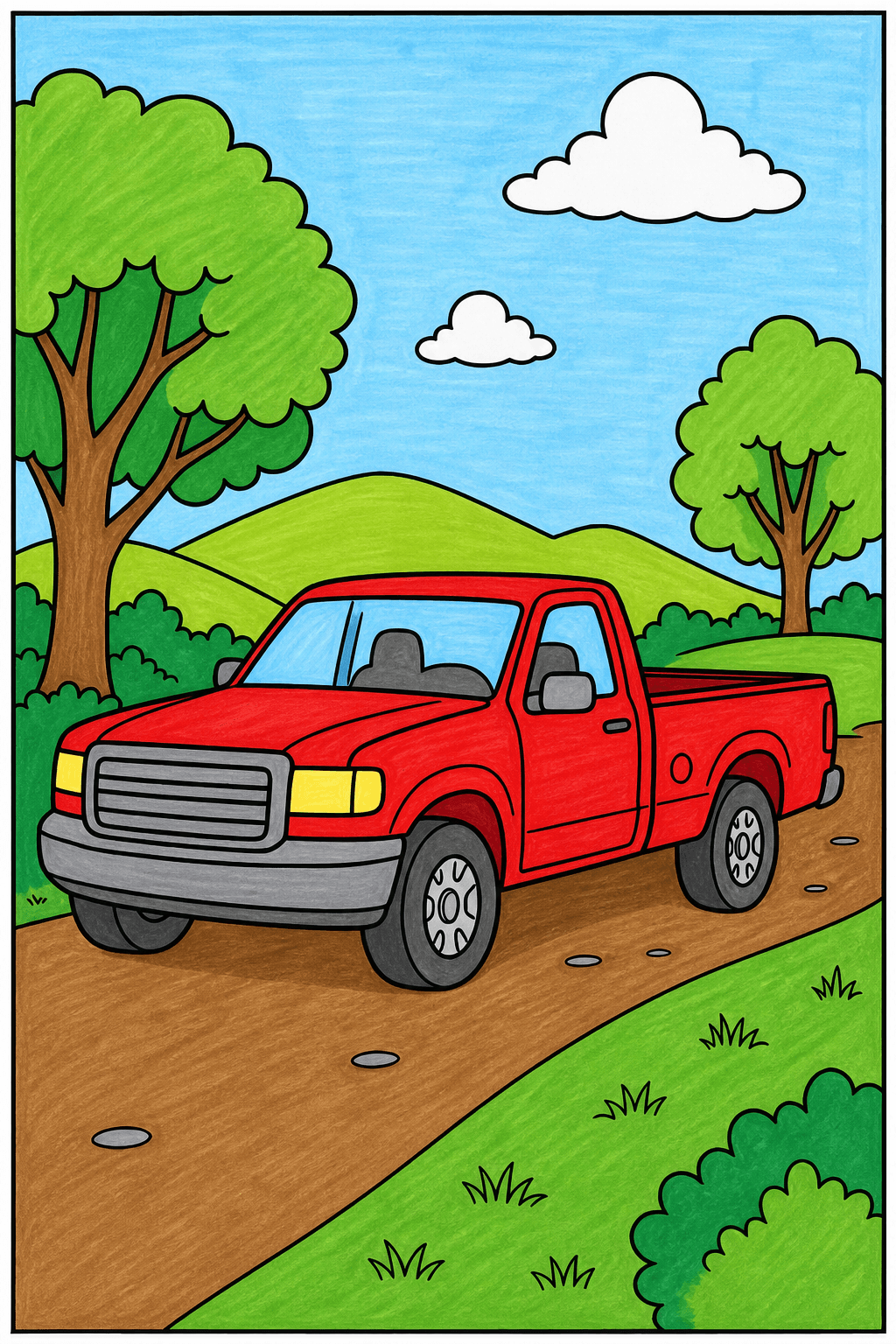 Pickup Truck on a Curving Country Road marker colorized preview