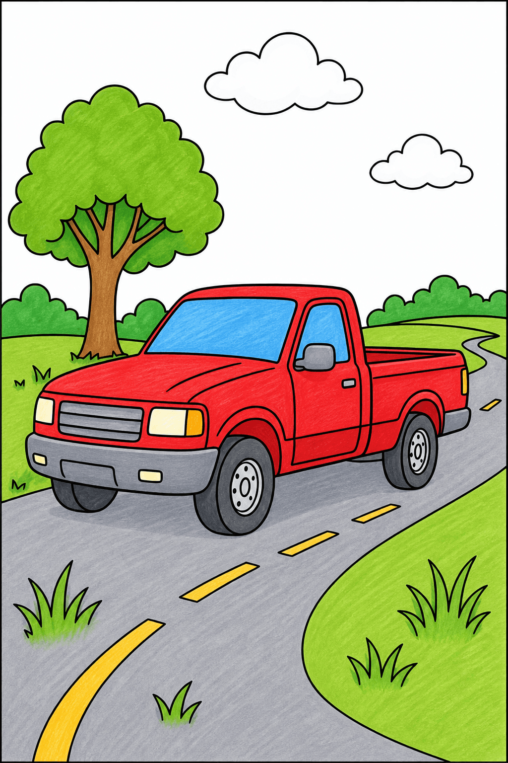 Pickup Truck on a Winding Country Road marker colorized preview