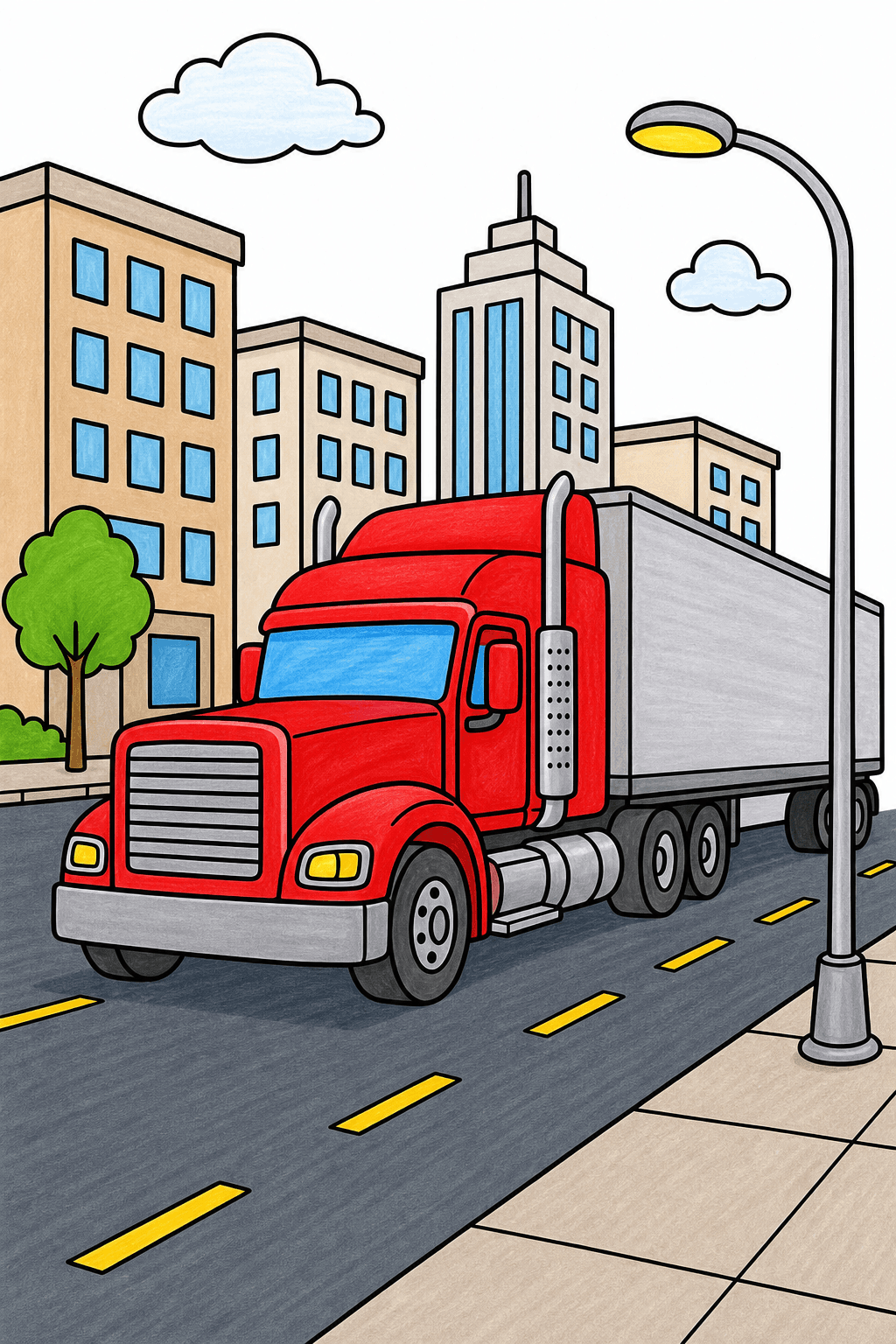 Semi Truck with a Box Trailer in the City marker colorized preview