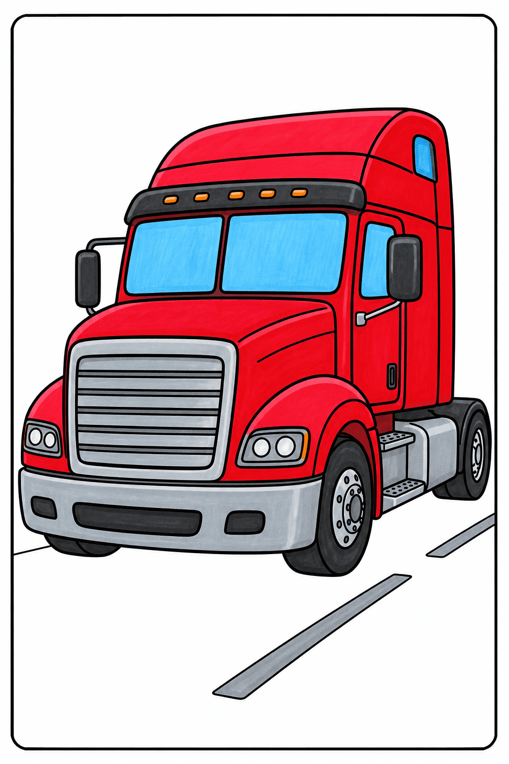 Semi Truck Cab Driving on a Road marker colorized preview