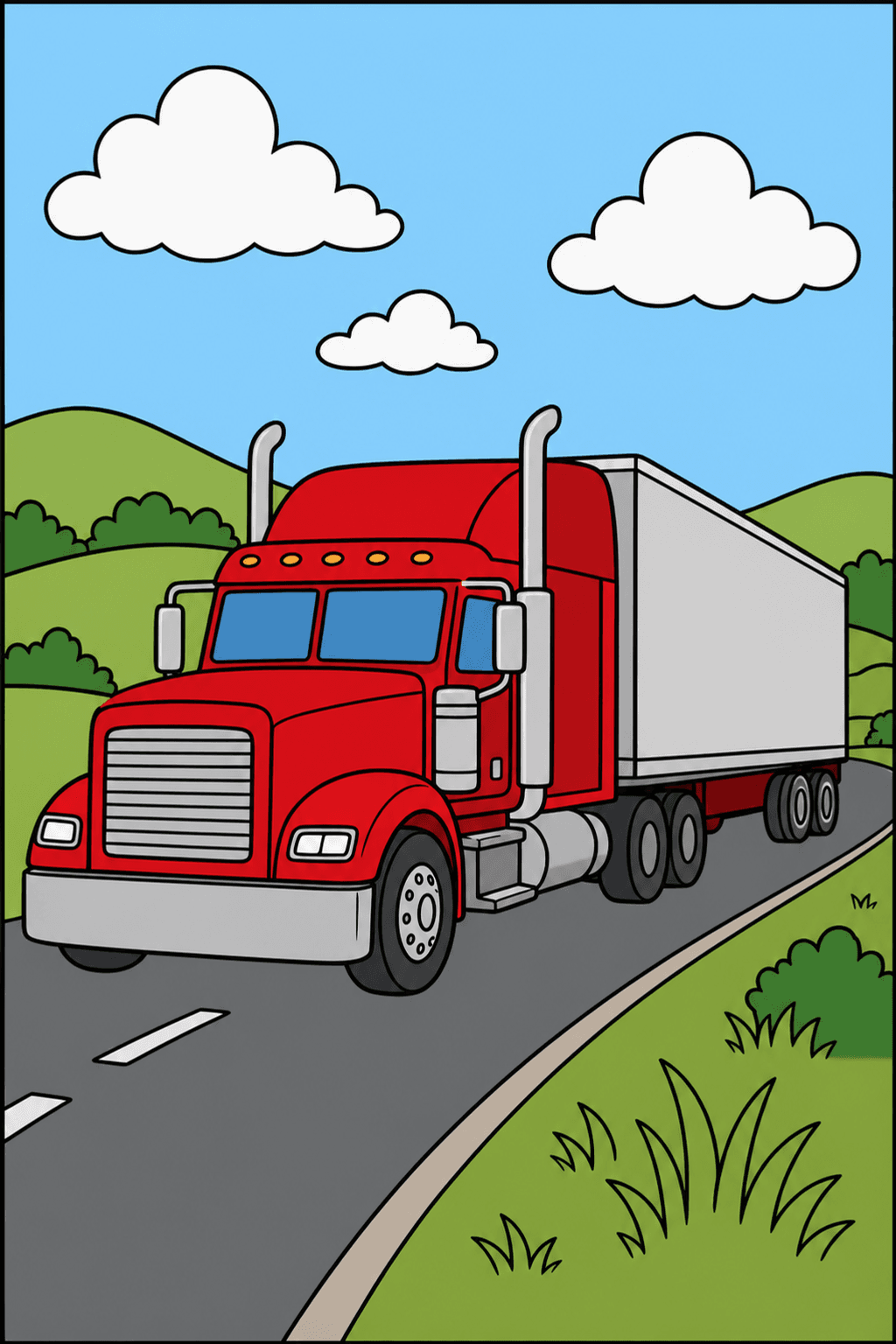 Semi Truck with Box Trailer on an Open Road clean-digital colorized preview