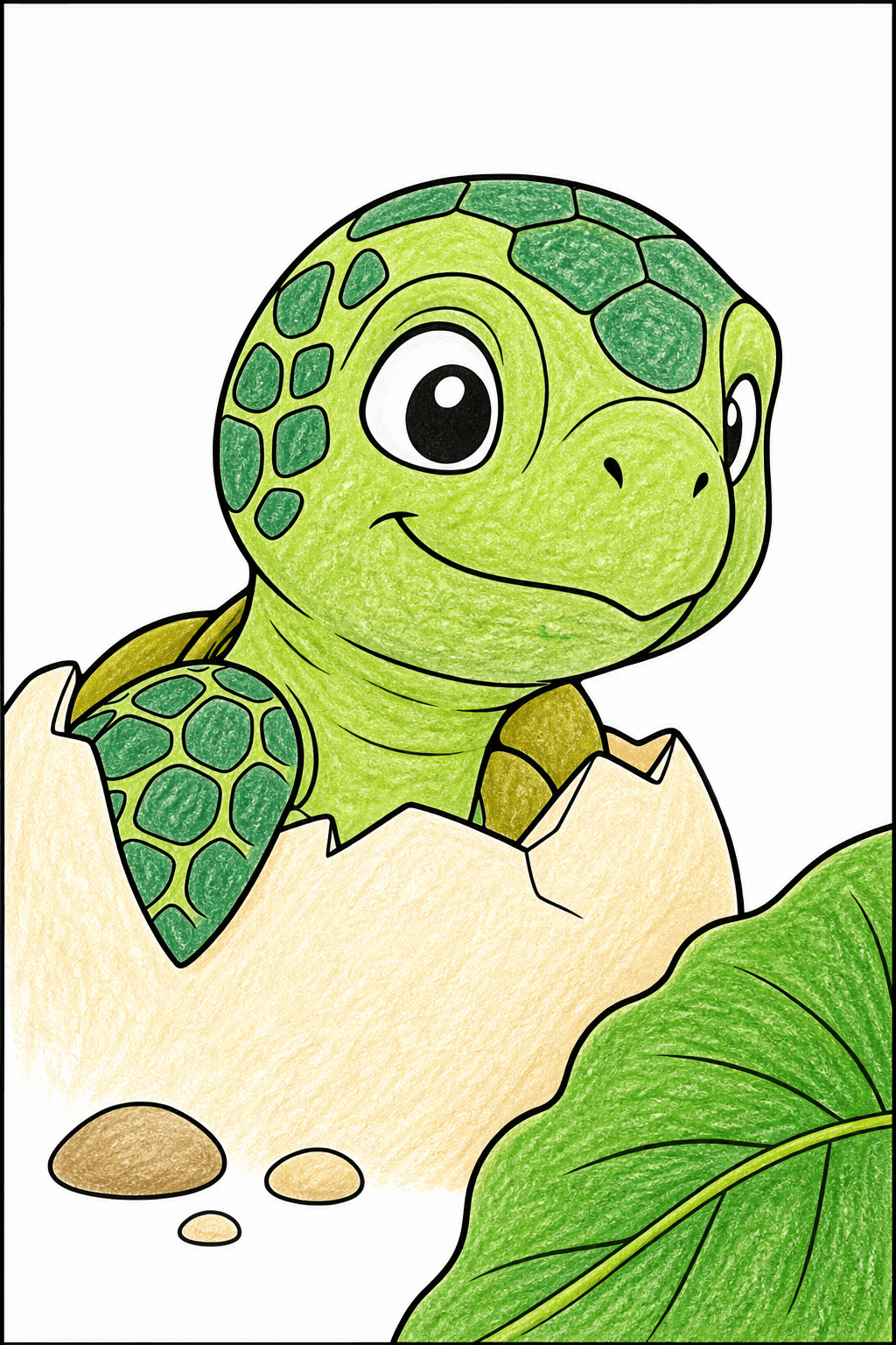 Turtle Hatchling Emerging from a Cracked Egg crayon colorized preview