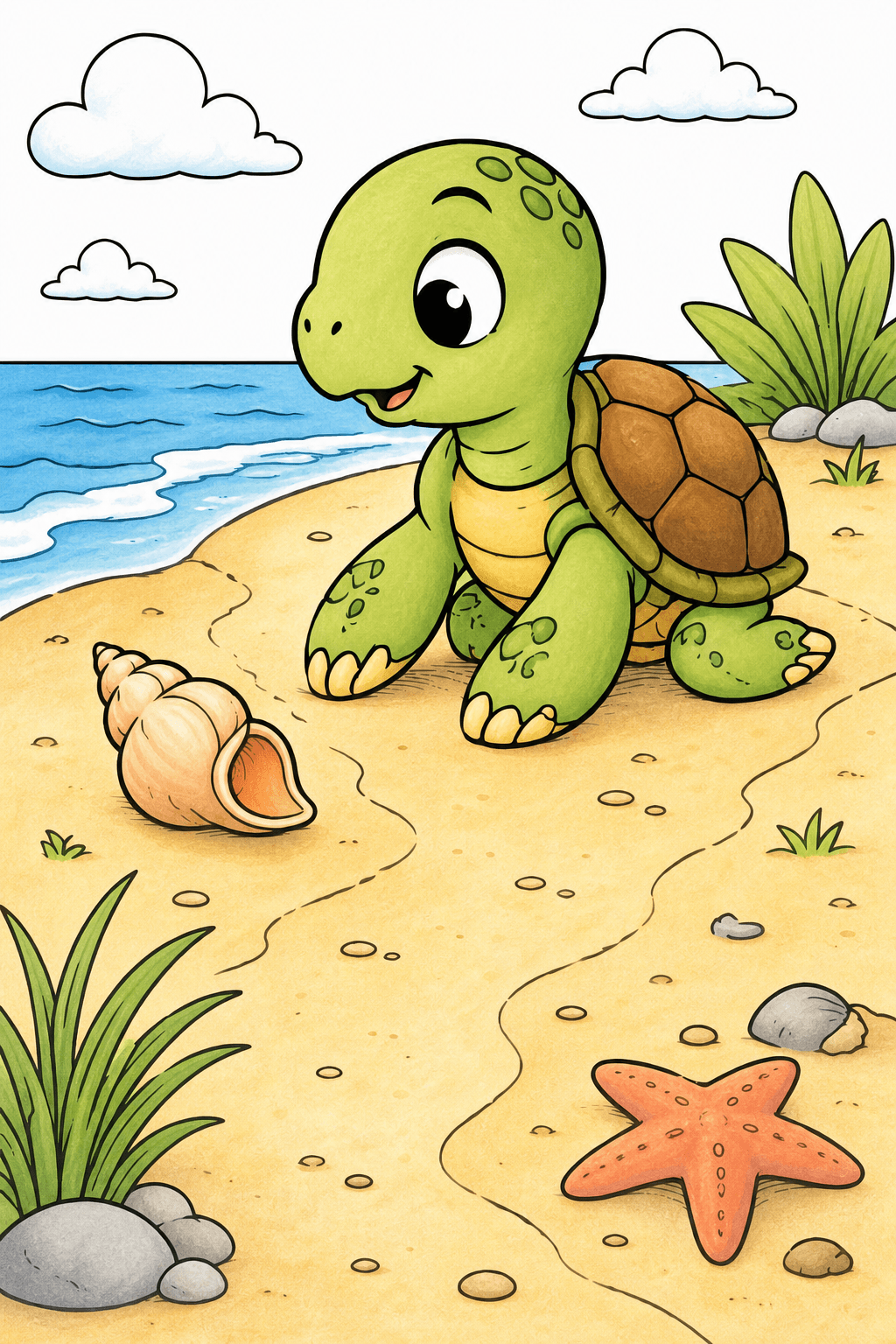 Baby Turtle on a Beach Path storybook colorized preview