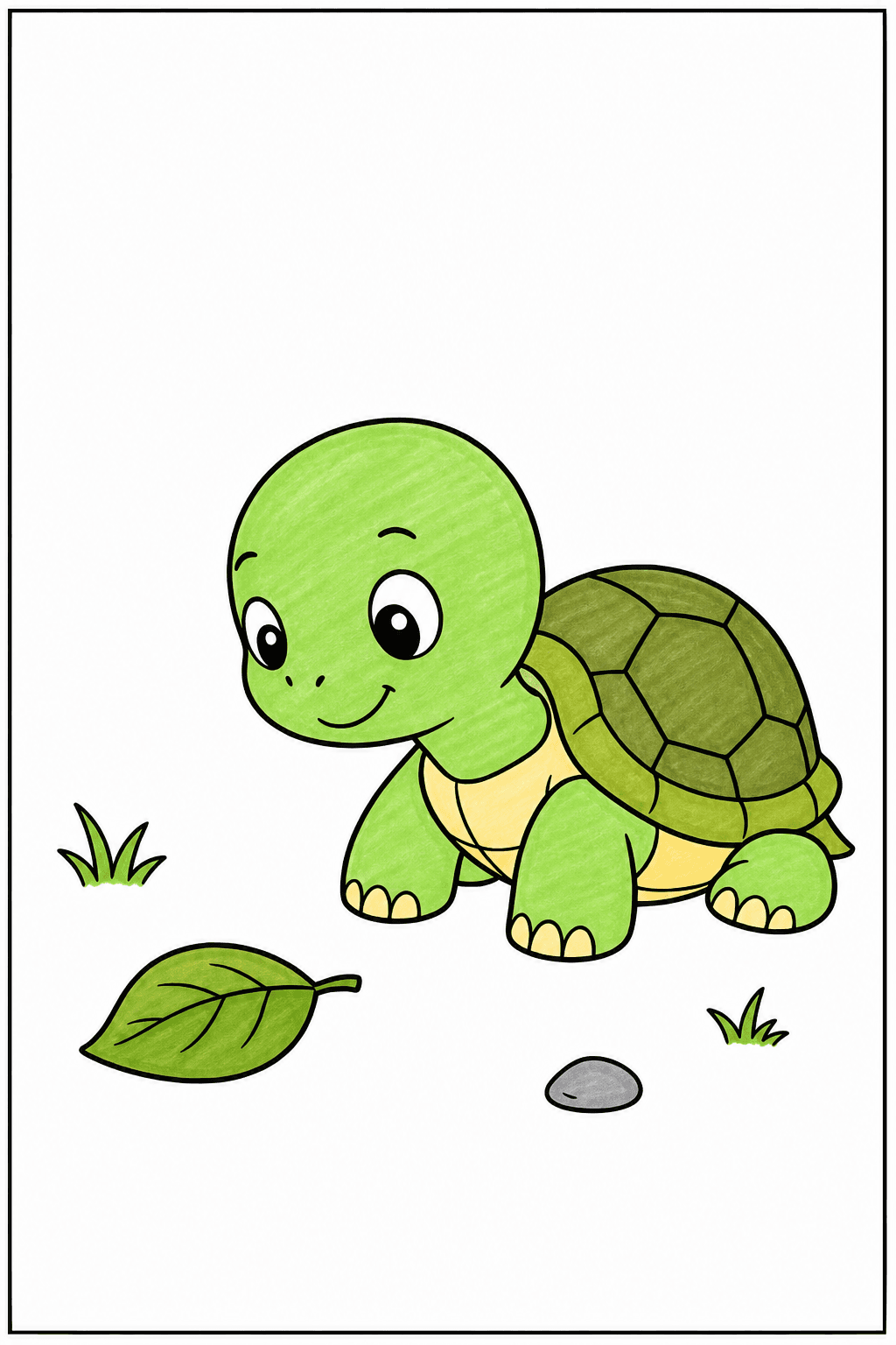 Baby Turtle Looking at a Fallen Leaf marker colorized preview