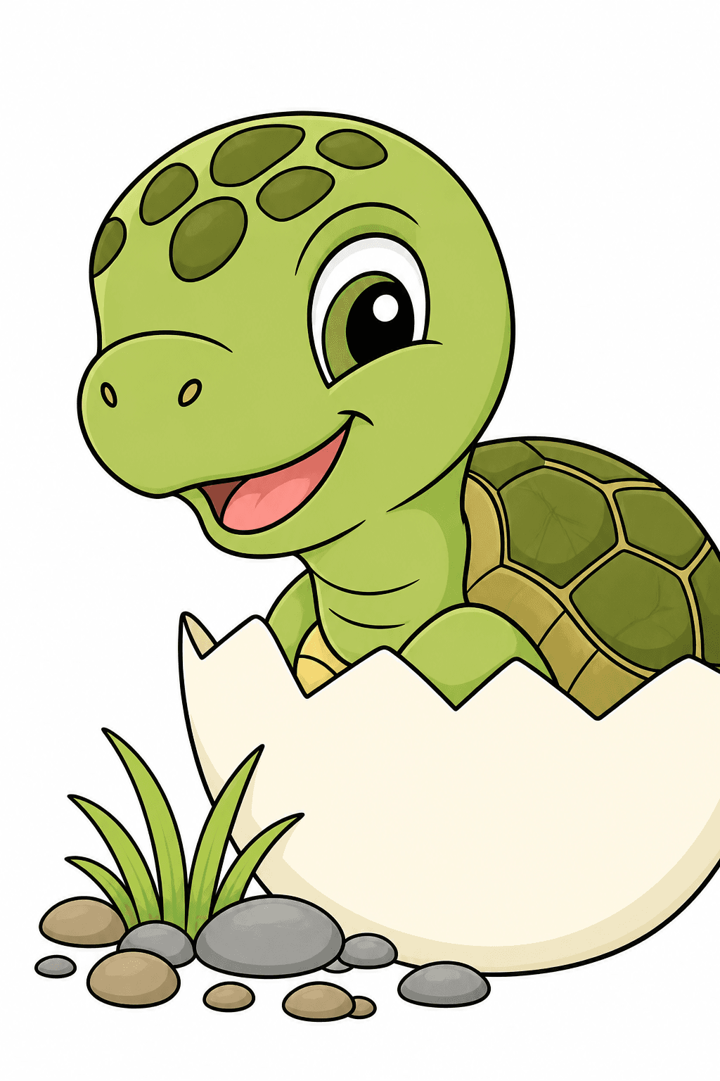 Smiling Turtle Hatchling in a Cracked Egg clean-digital colorized preview
