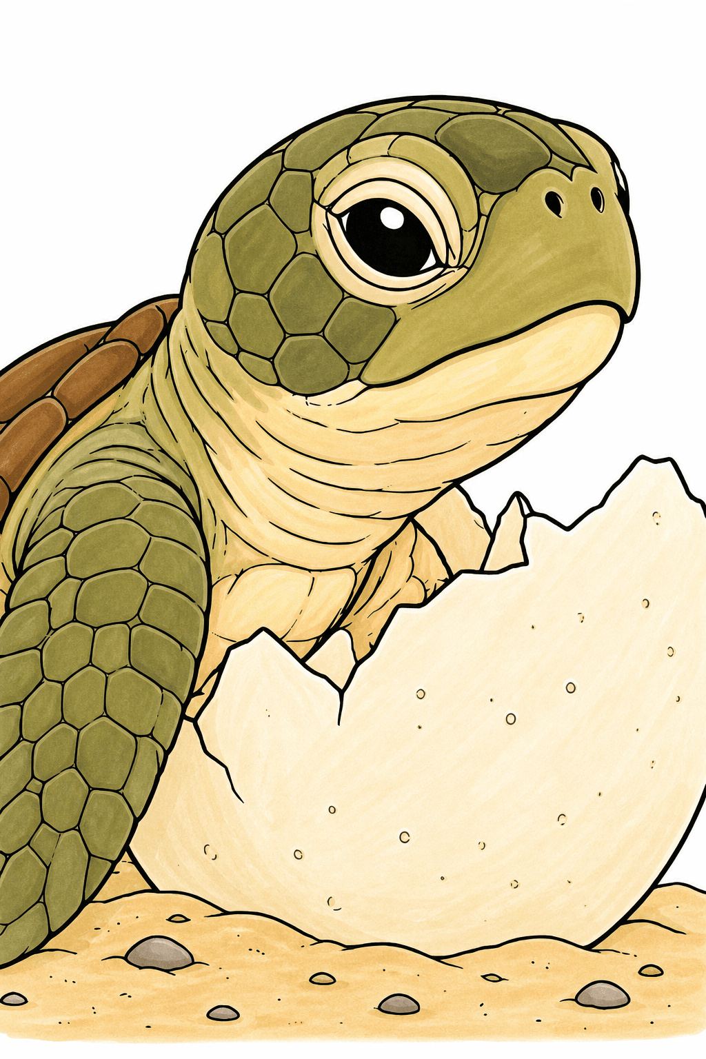 Baby Turtle Breaking Through an Eggshell marker colorized preview