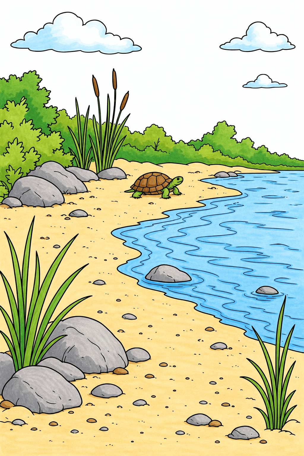 Small Turtle Beside a Curving Shoreline marker colorized preview