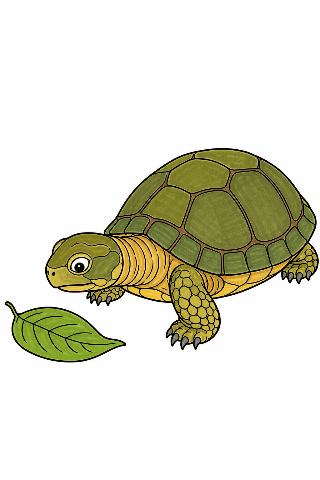 Turtle Facing a Fallen Leaf marker colorized preview