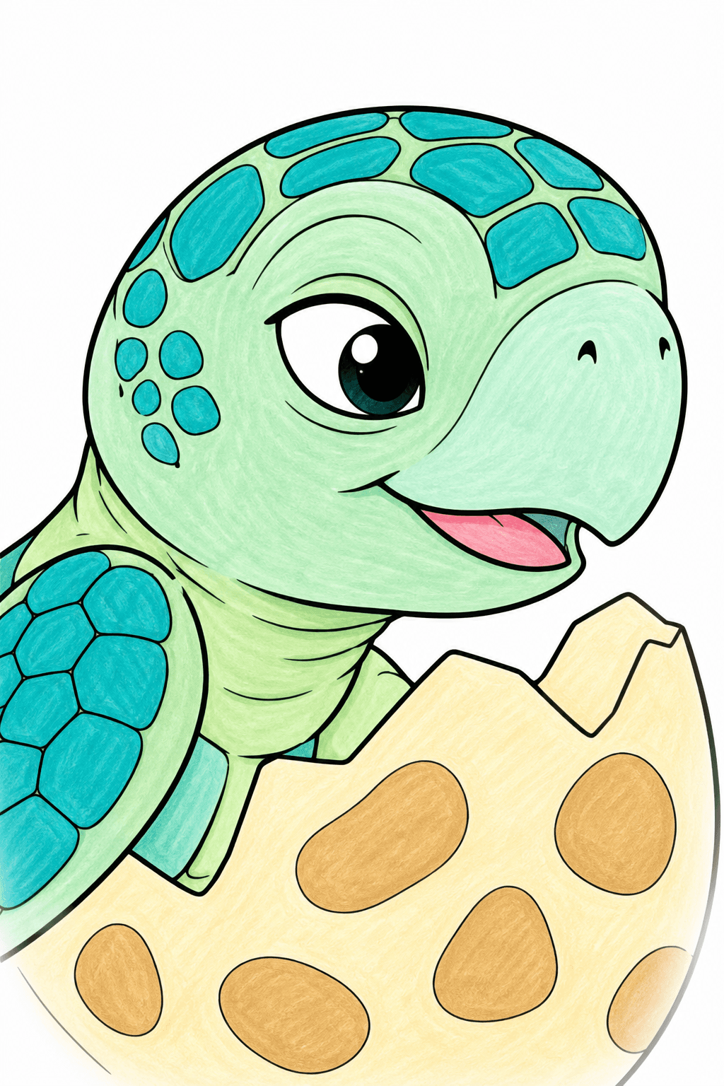 Baby Sea Turtle Hatching from an Egg marker colorized preview