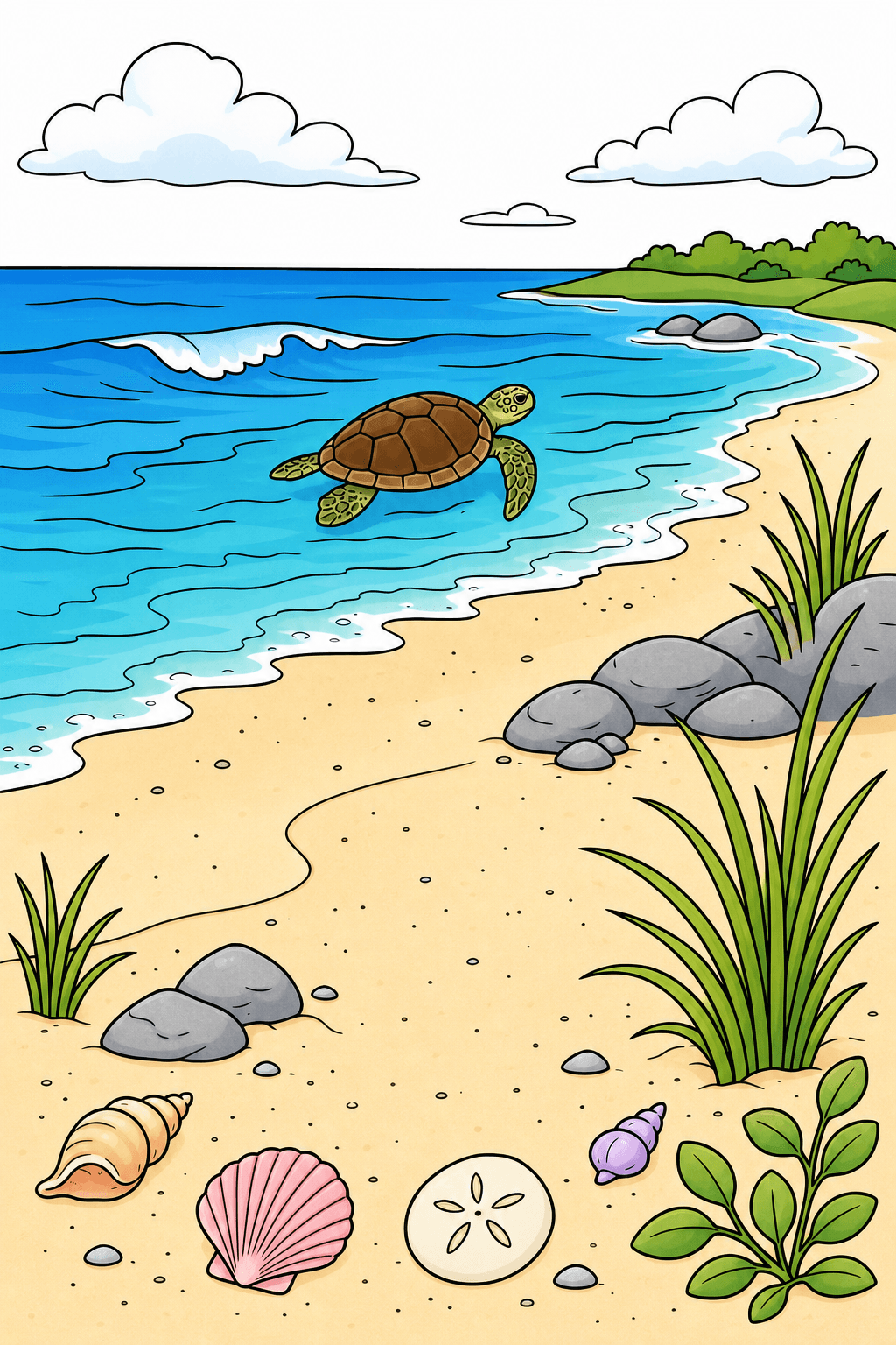 Sea Turtle Near a Sandy Shore clean-digital colorized preview