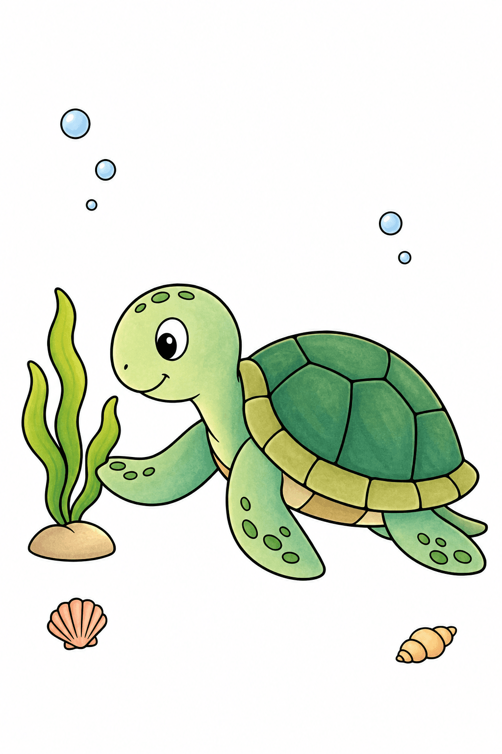 Simple Sea Turtle Swimming Portrait storybook colorized preview