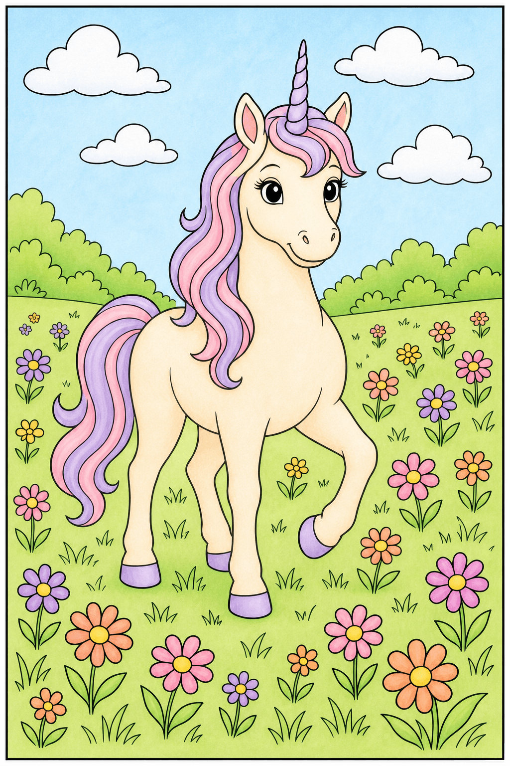 Unicorn Flower Field Walk storybook colorized preview