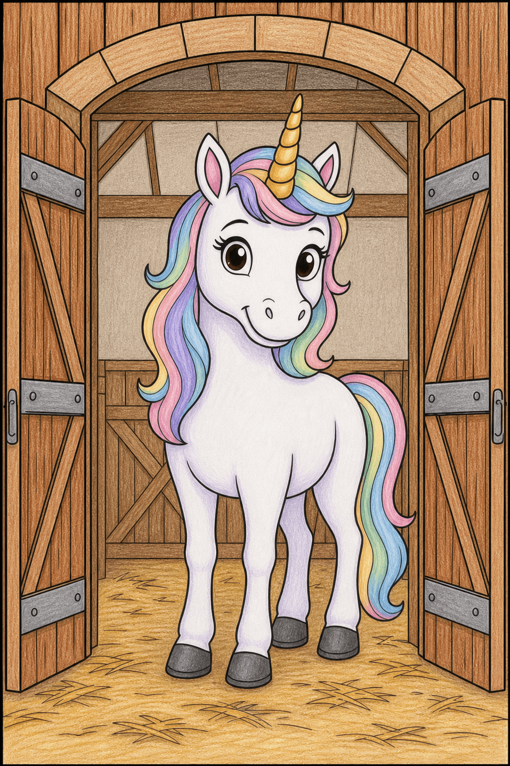 Unicorn Stable Doorway Portrait colored-pencil colorized preview