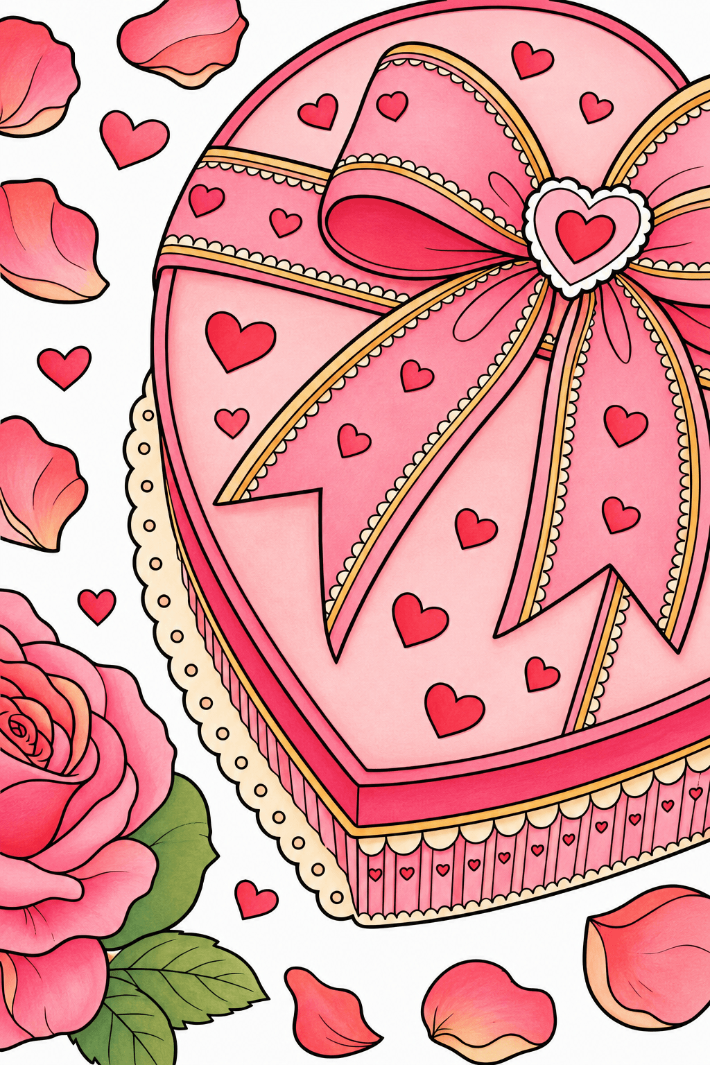 Heart-Shaped Gift Box with Ribbon Bow storybook colorized preview