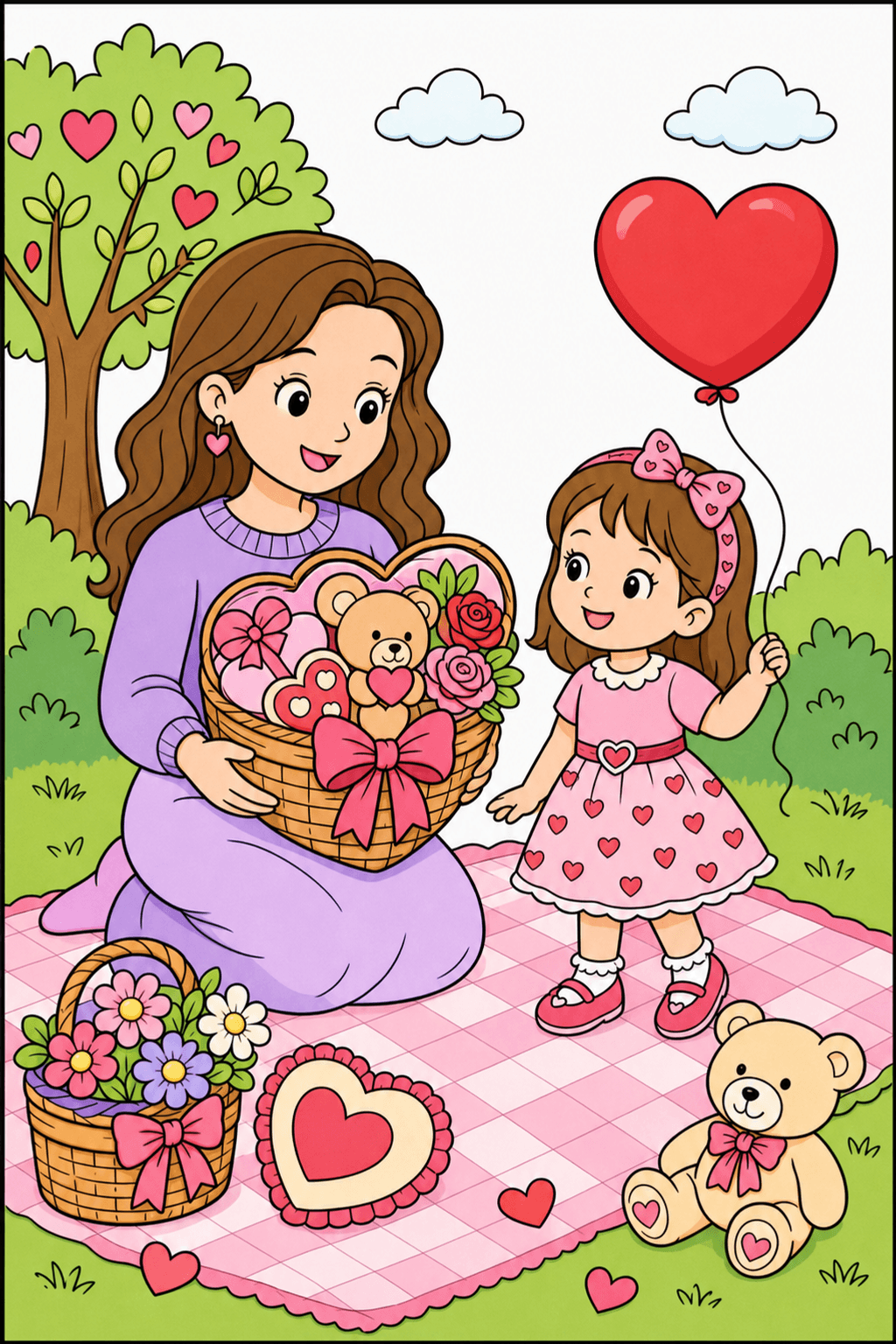 Mother and Child at a Valentine Picnic clean-digital colorized preview