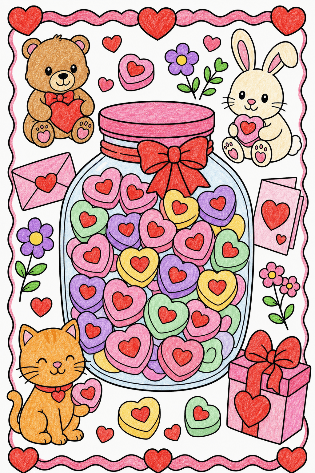 Valentine's Day Candy Heart Jar crayon colorized preview