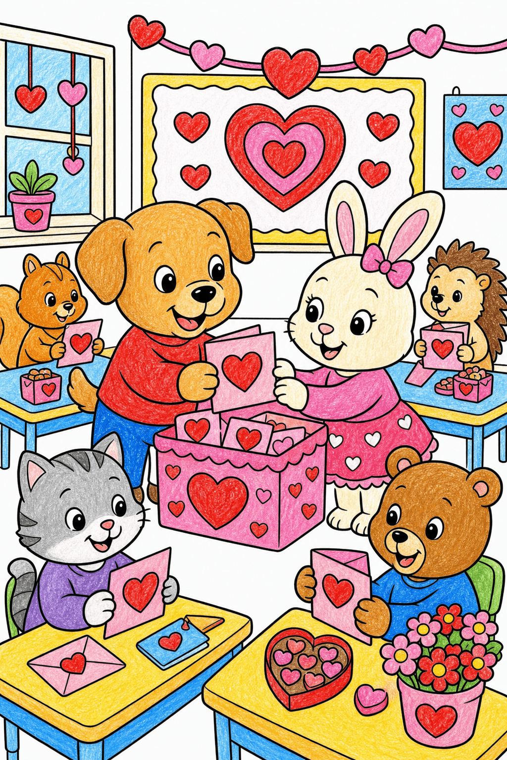 Valentine's Day Classroom Valentine Exchange crayon colorized preview