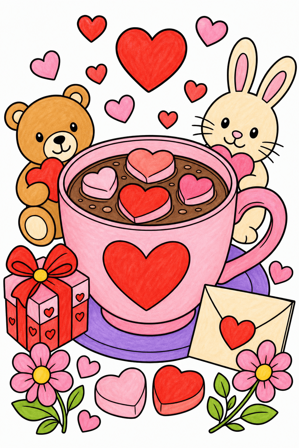 Valentine's Day Cup Of Cocoa With Hearts marker colorized preview