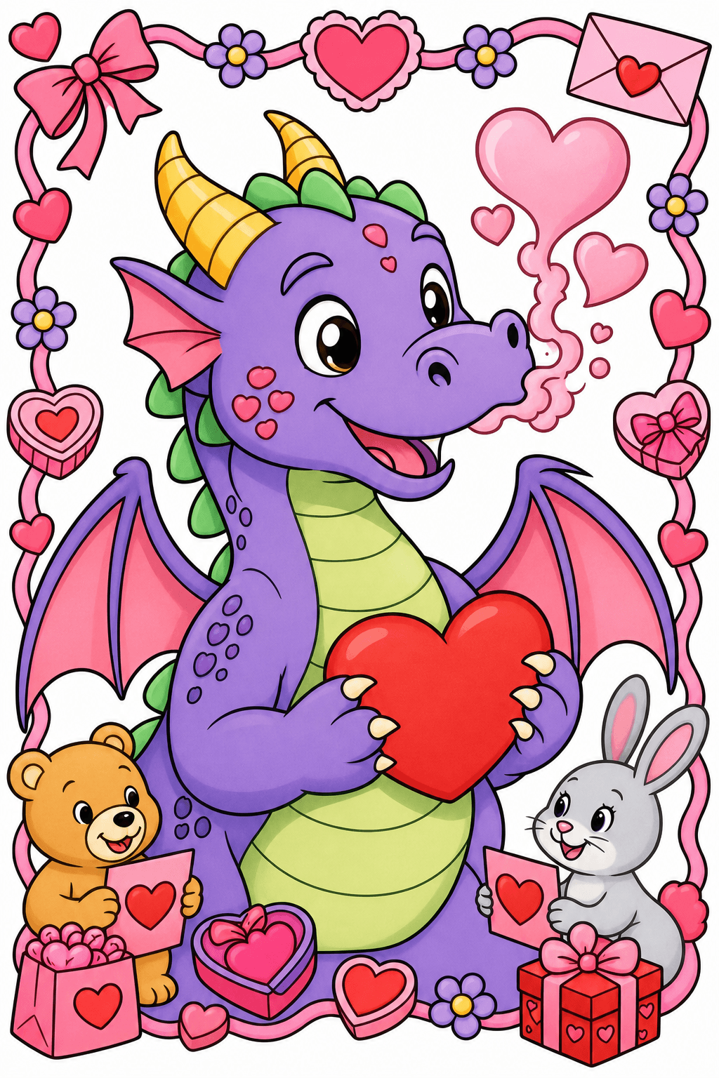Valentine's Day Dragon With Heart Smoke clean-digital colorized preview