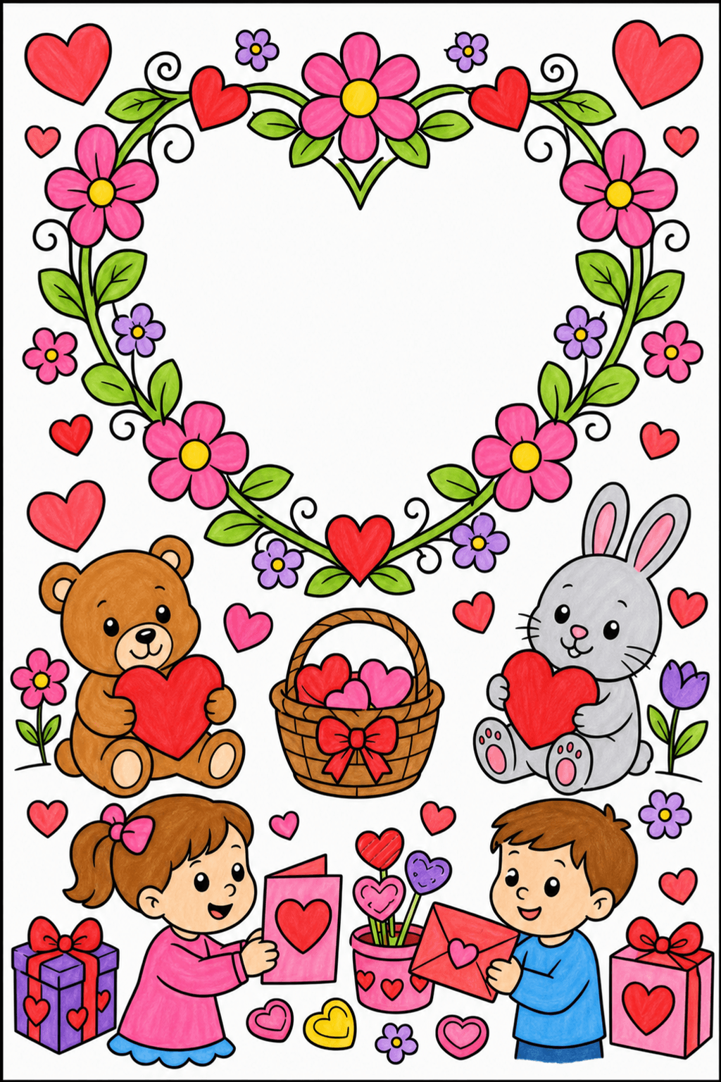Valentine's Day Floral Heart Frame marker colorized preview