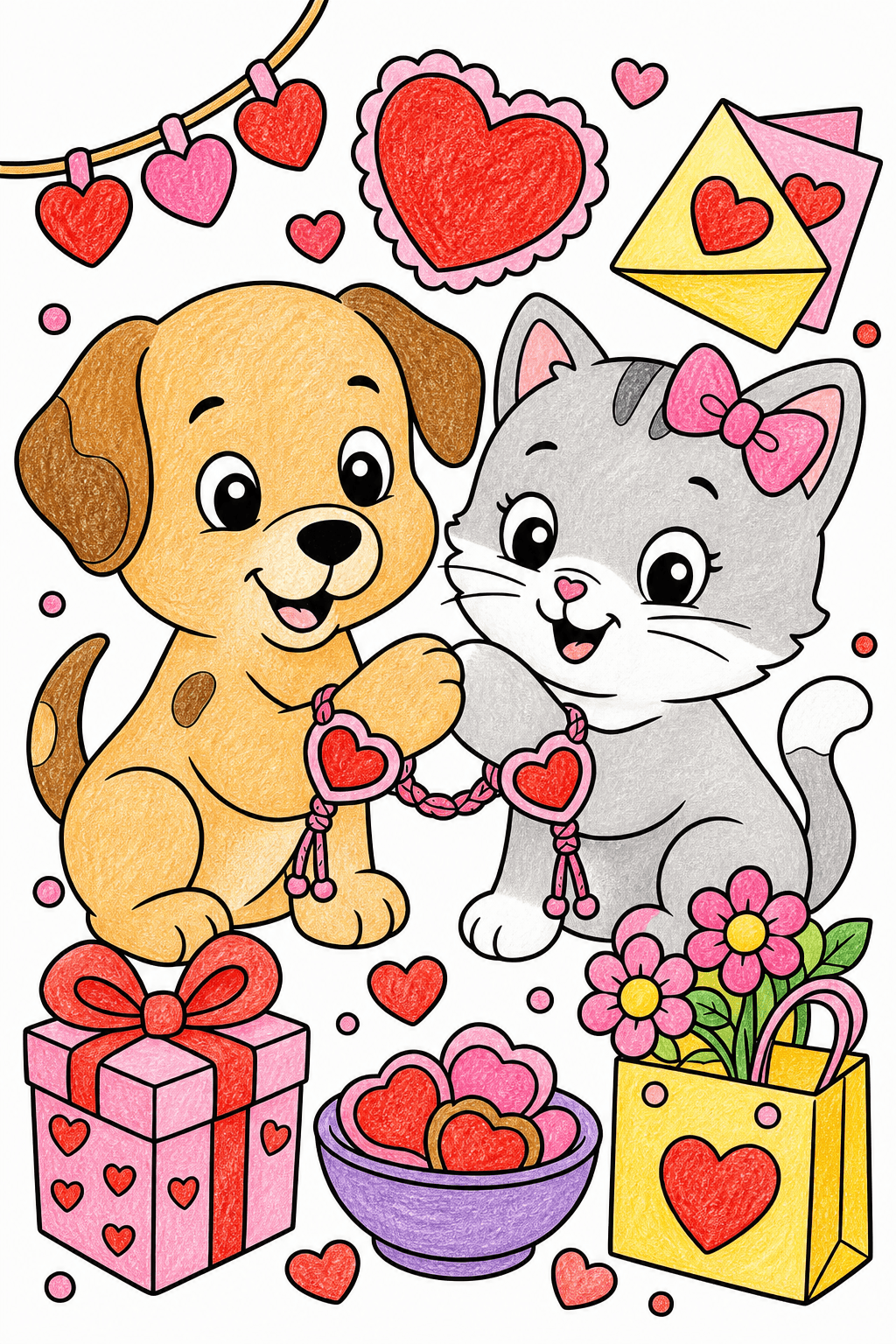 Valentine's Day Friendship Bracelet Hearts crayon colorized preview