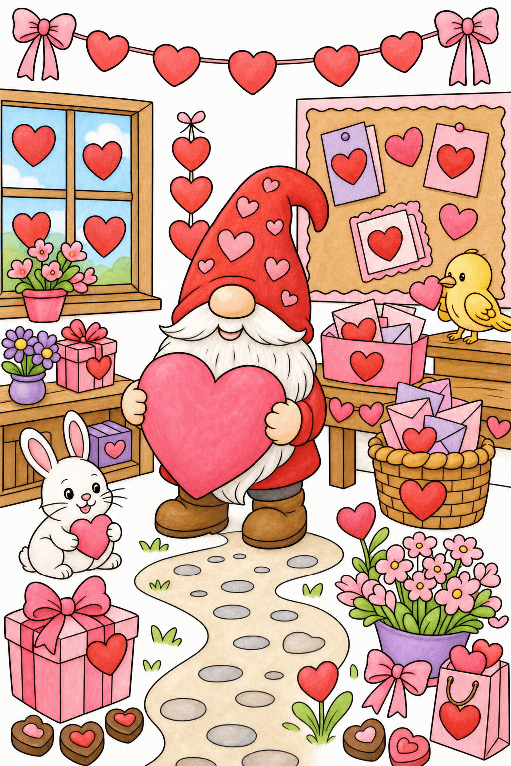 Valentine's Day Gnome With Heart Sign storybook colorized preview