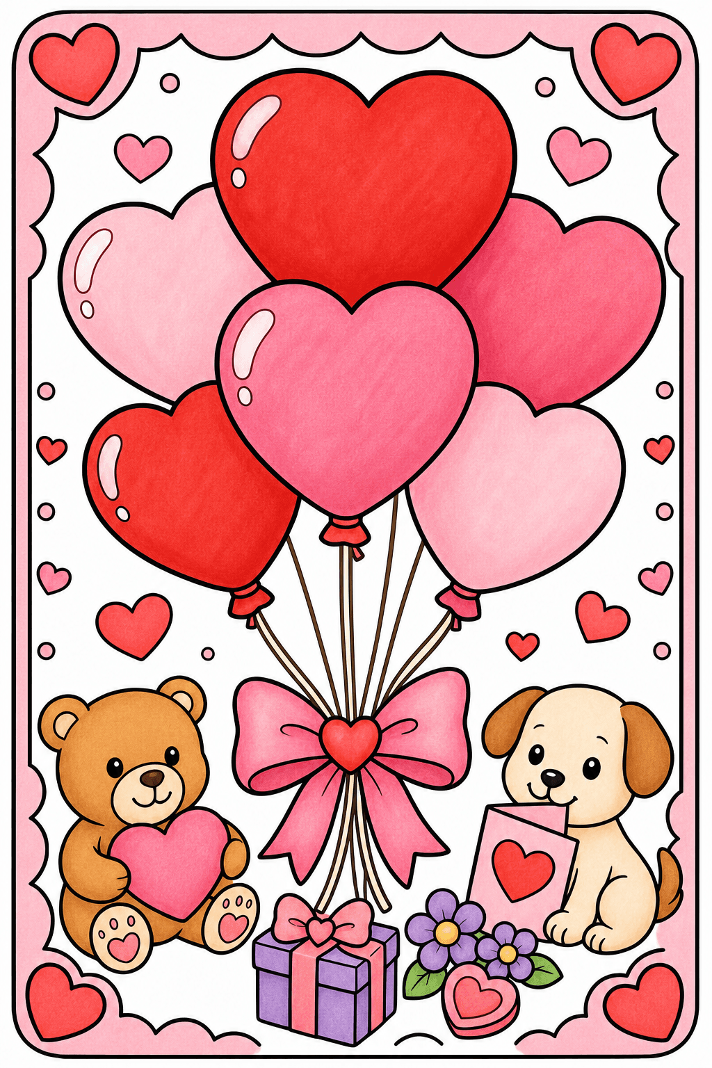 Valentine's Day Heart Balloon Bunch storybook colorized preview