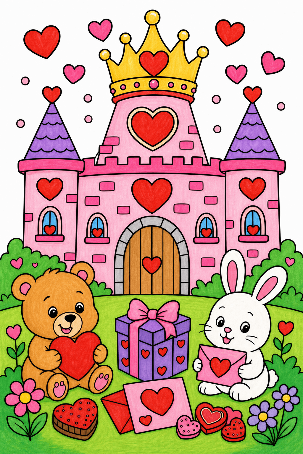 Valentine's Day Heart Crown Castle marker colorized preview