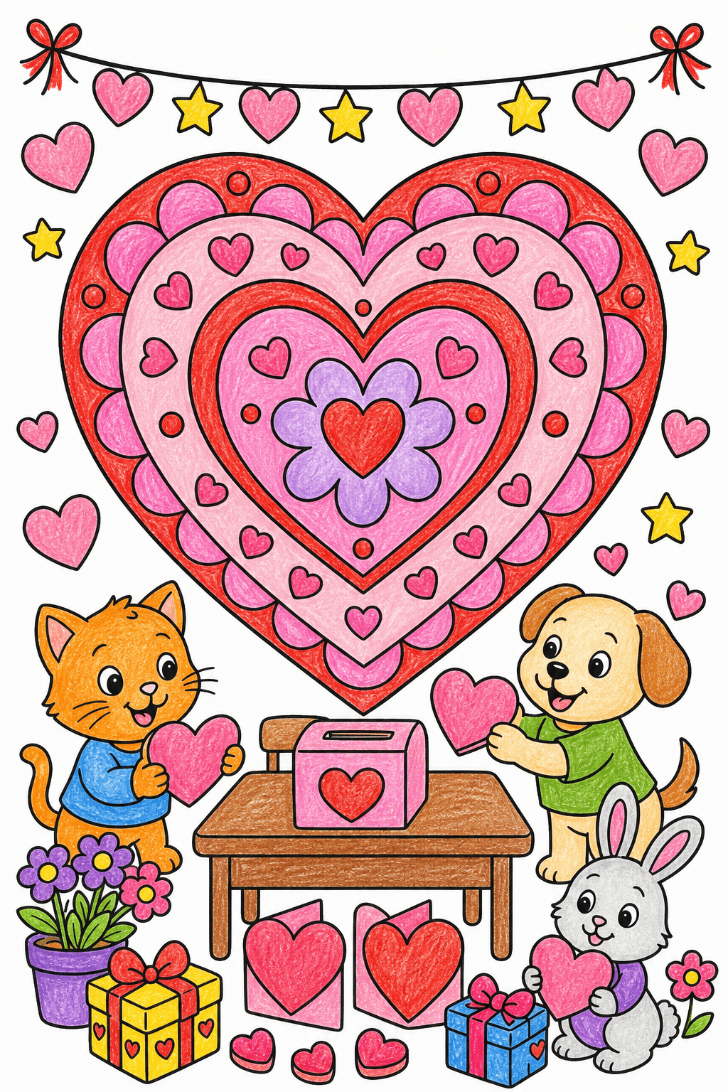 Valentine's Day Heart Mandala crayon colorized preview