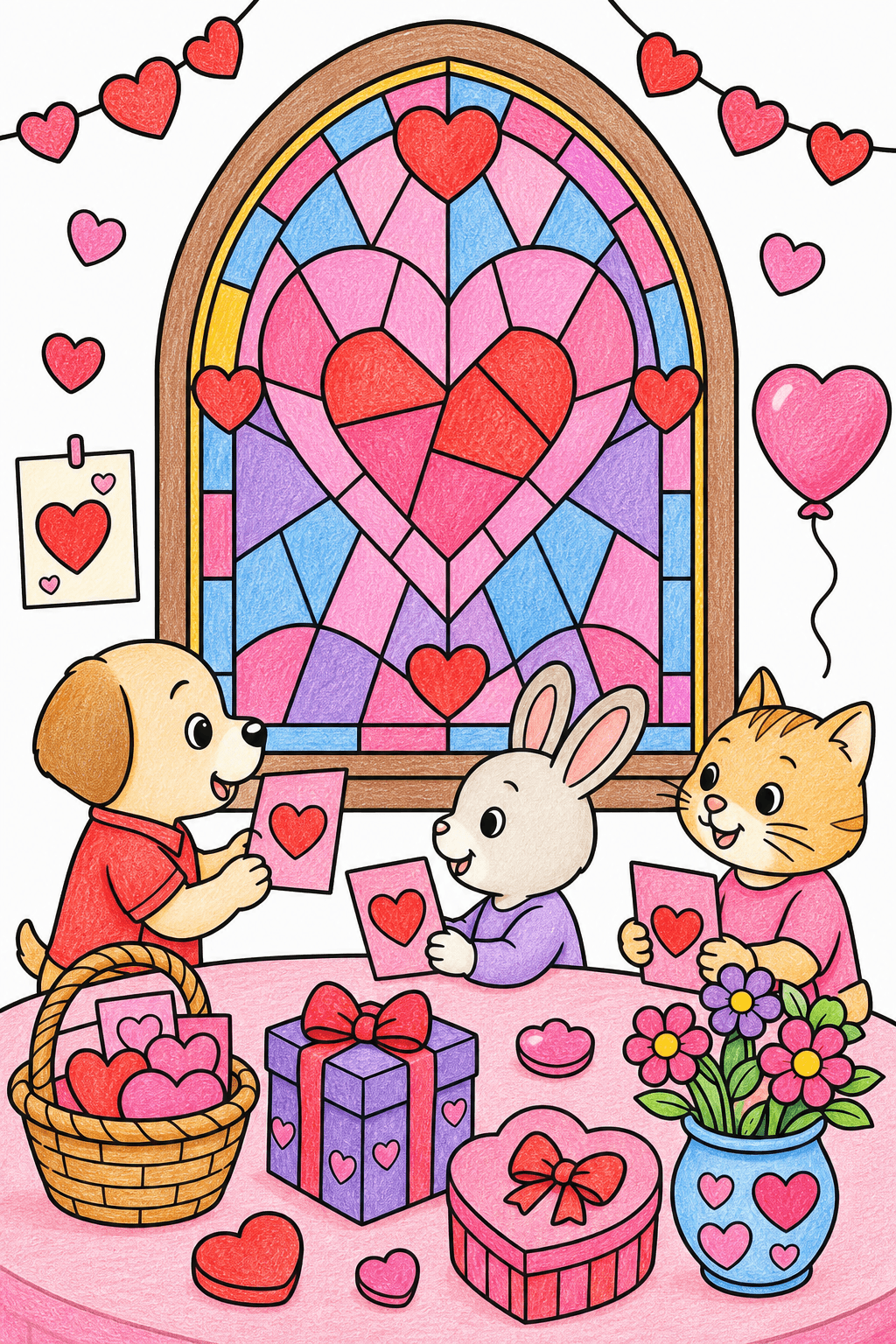 Valentine's Day Heart Stained Glass Window colored-pencil colorized preview