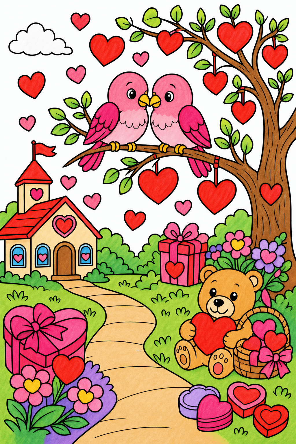 Valentine's Day Love Birds On Branch marker colorized preview
