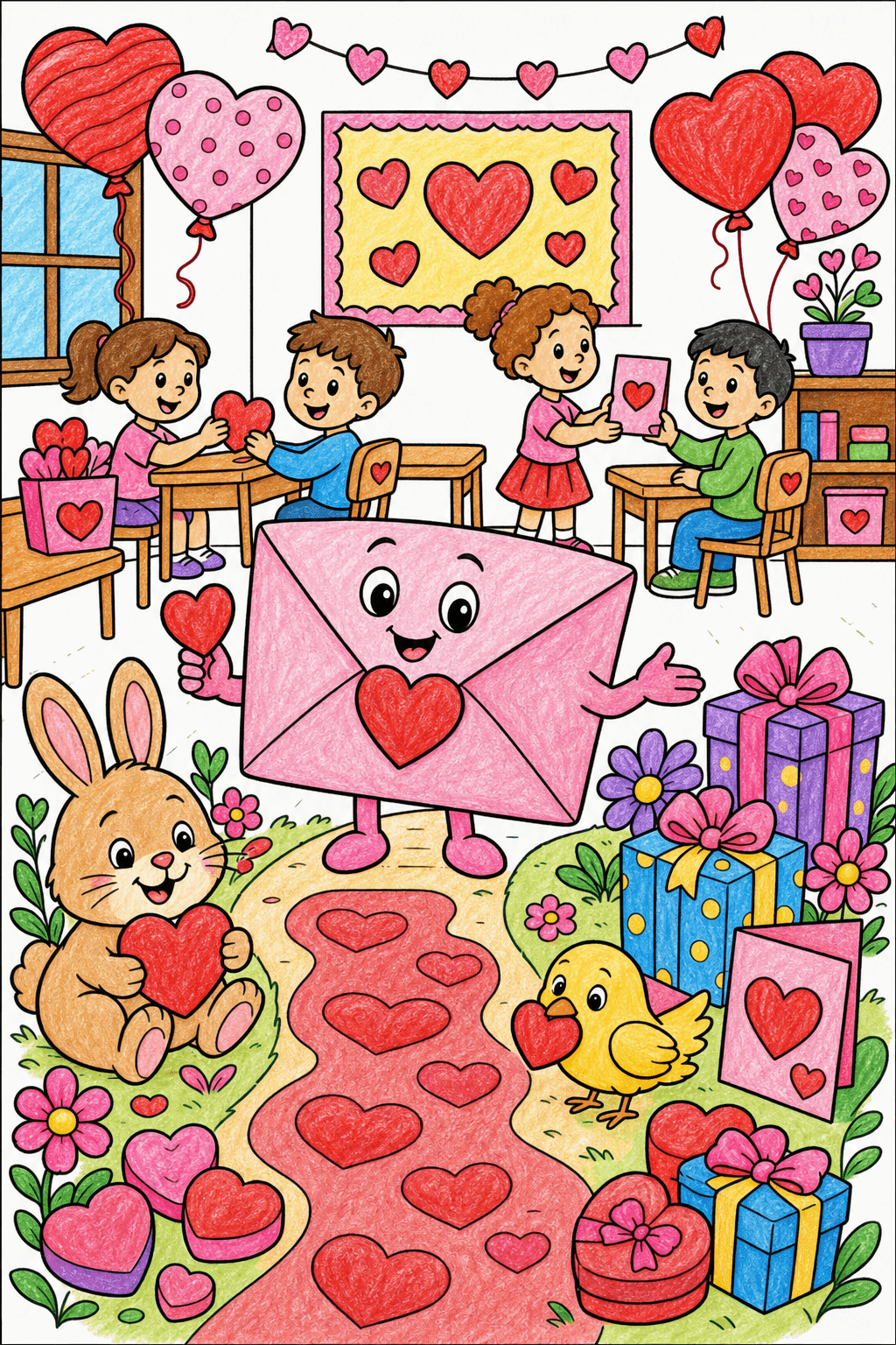 Valentine's Day Love Letter Envelope crayon colorized preview