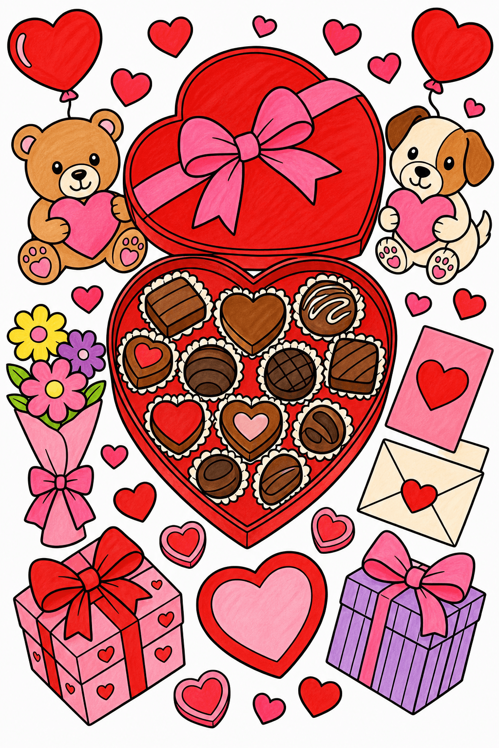 Valentine's Day Open Chocolate Box marker colorized preview