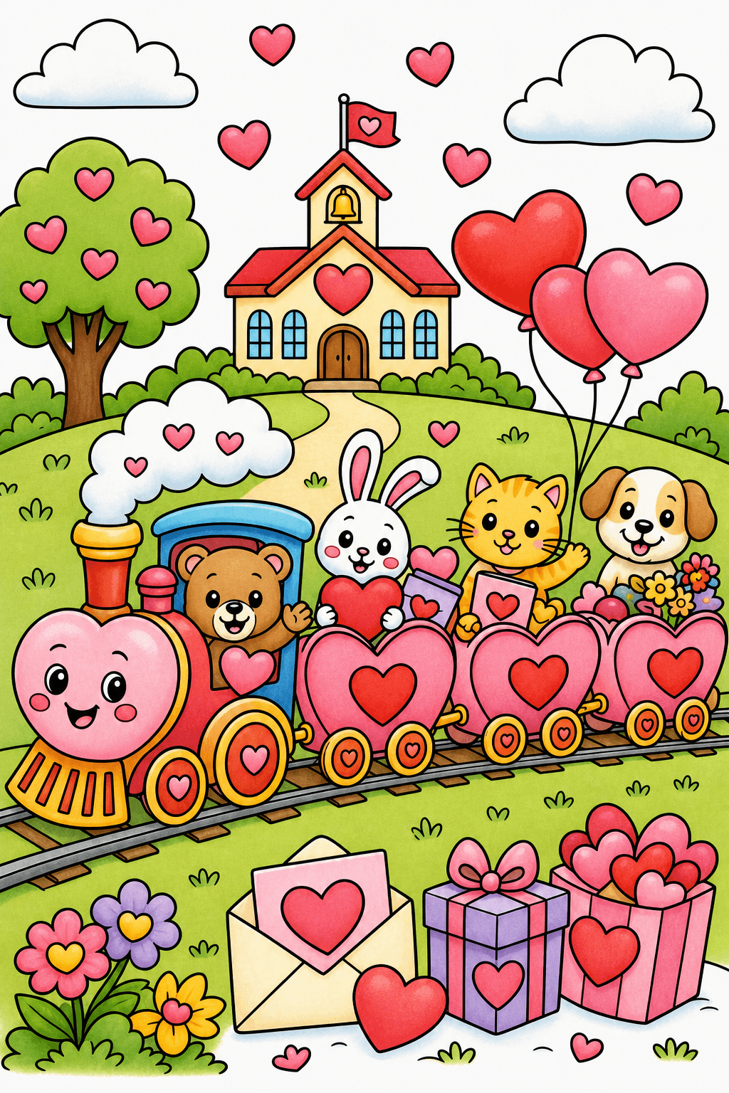 Valentine's Day Valentine Train Of Hearts storybook colorized preview