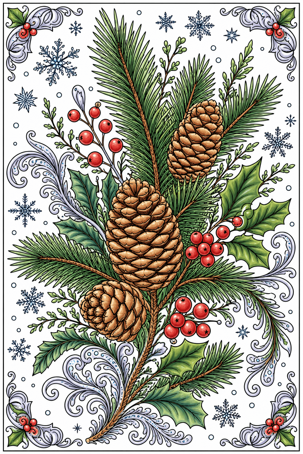 Adult Winter Botanical Pine storybook colorized preview