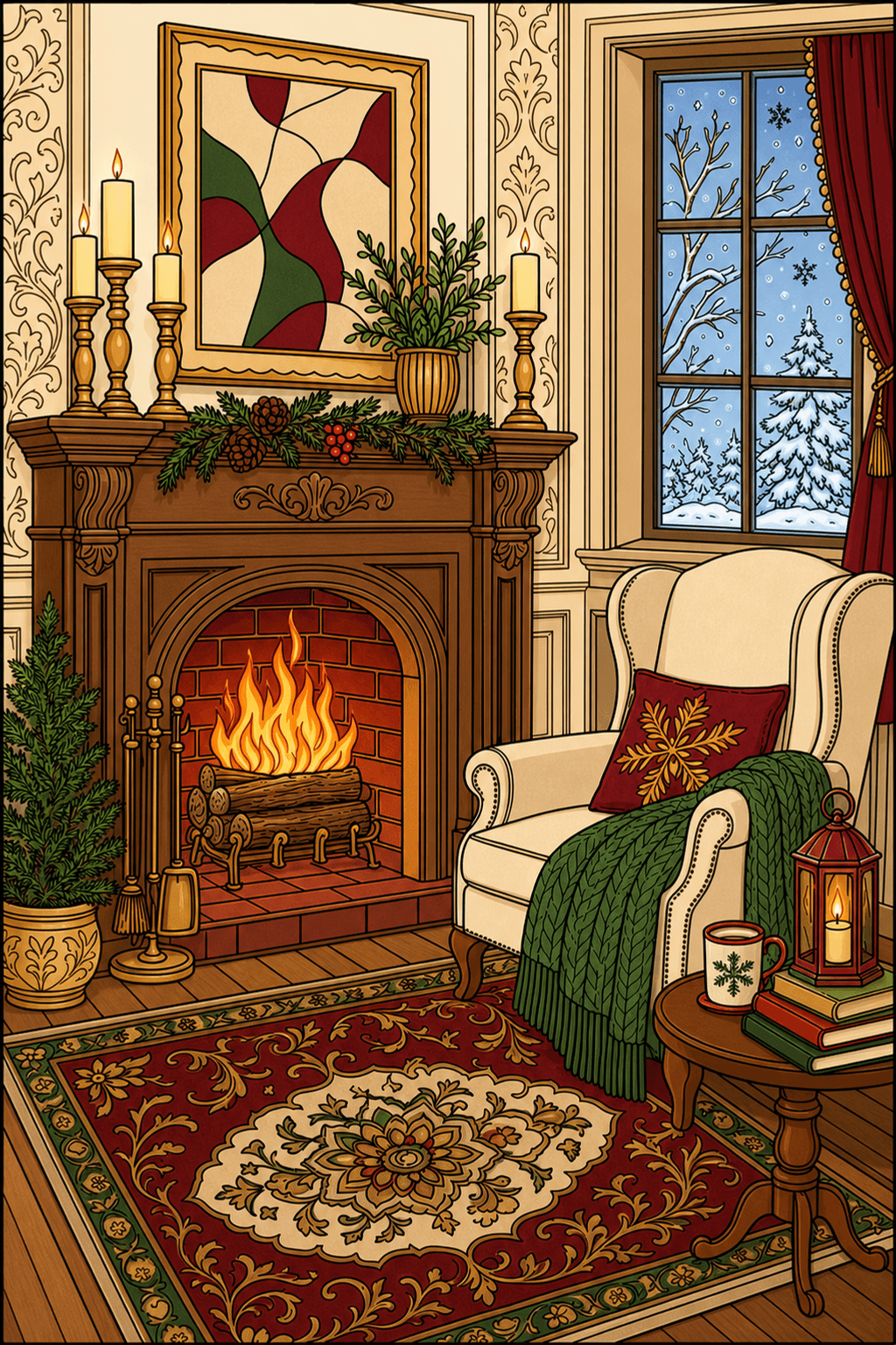 Adult Winter Fireplace Room clean-digital colorized preview