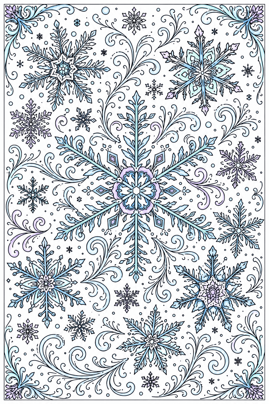 Adult Winter Intricate Snowflakes storybook colorized preview