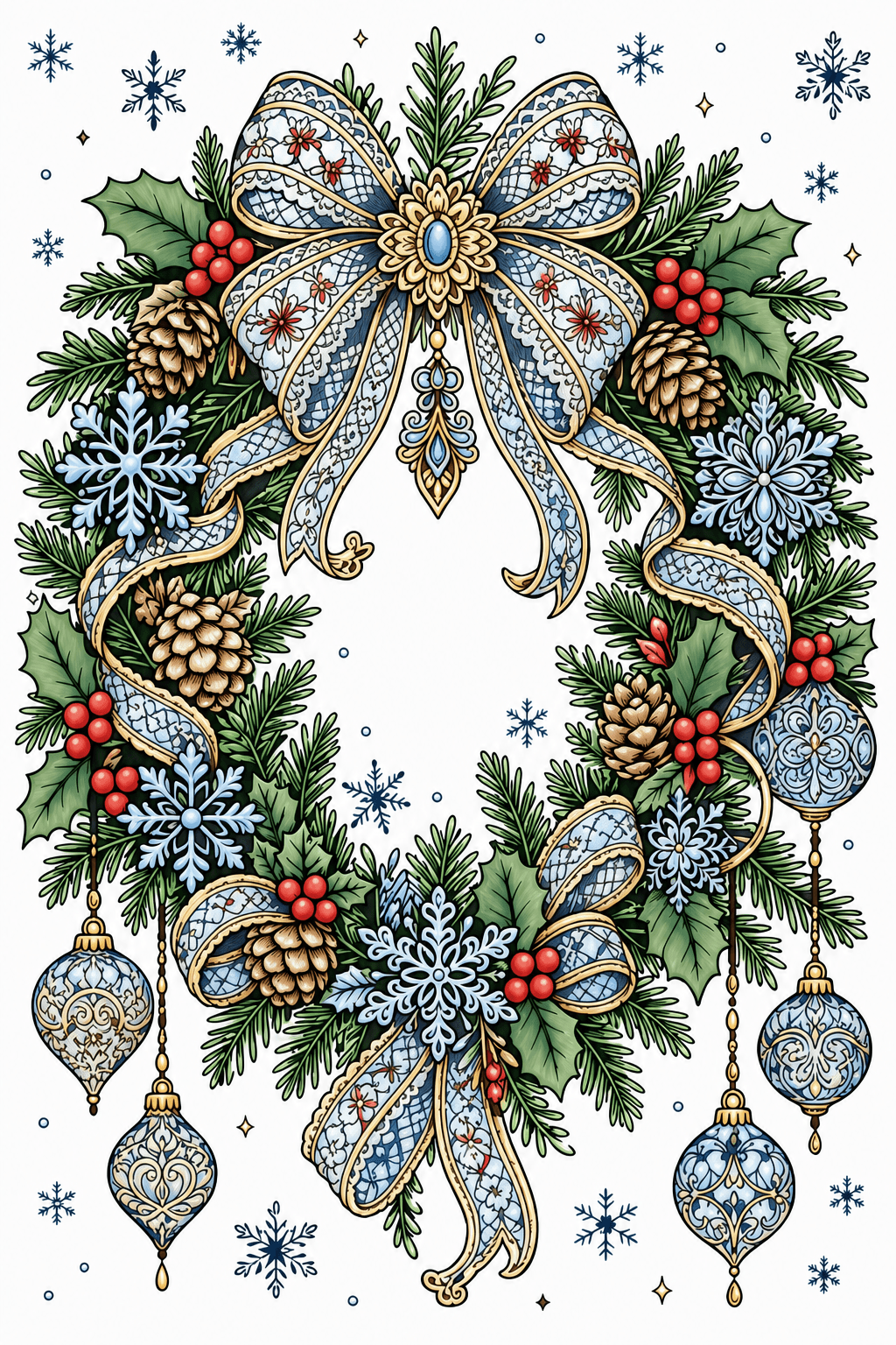 Adult Winter Lace Winter Wreath storybook colorized preview