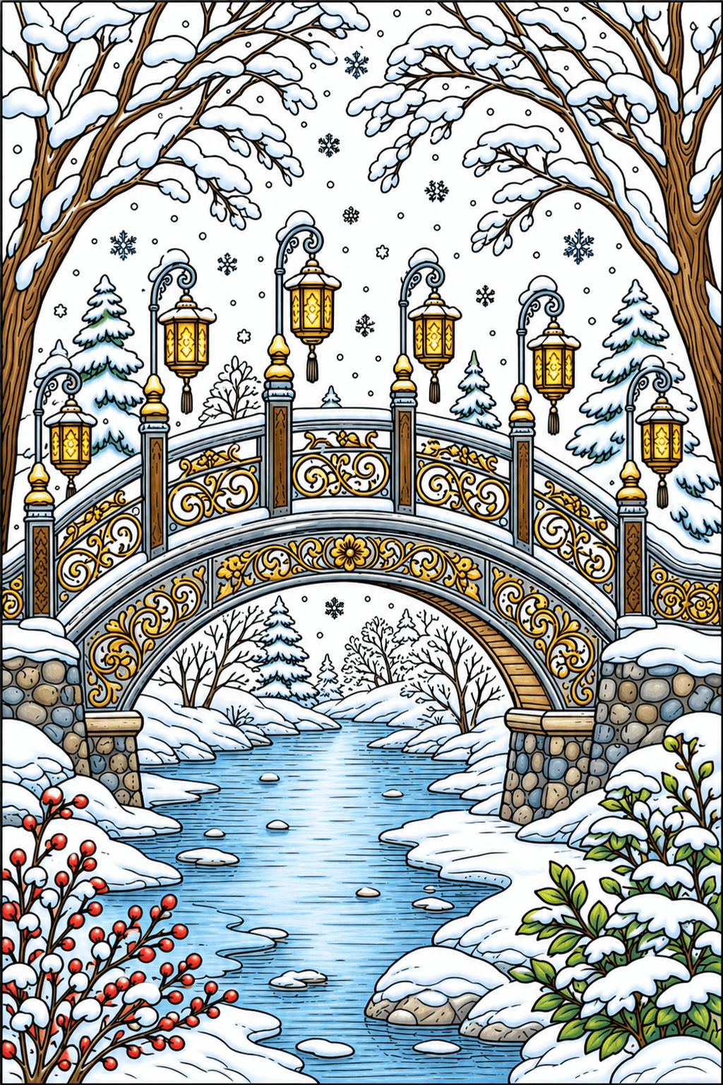Adult Winter Lantern Bridge clean-digital colorized preview