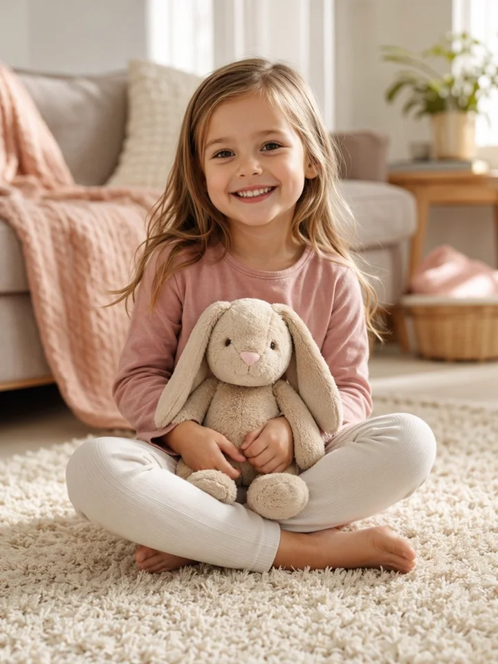 Child with a plush toy source photo
