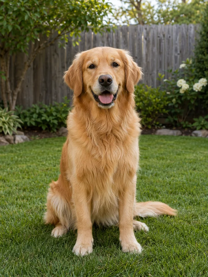Golden retriever in the backyard uploaded source