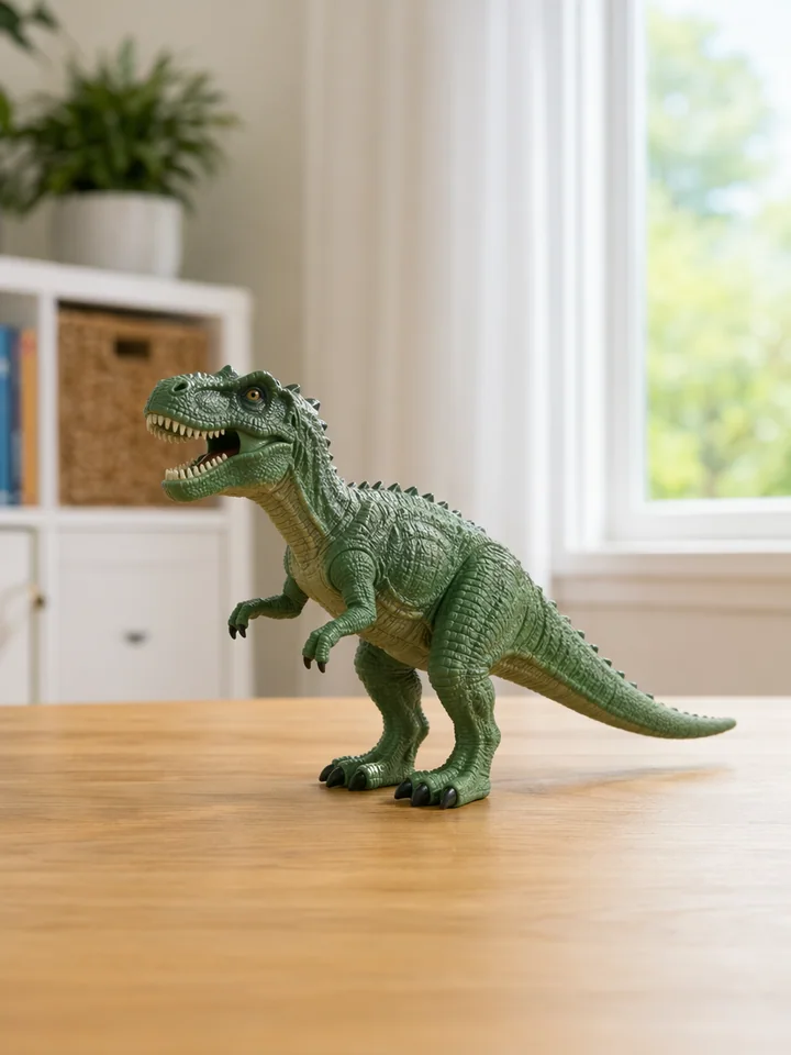 Toy dinosaur on a table source photo