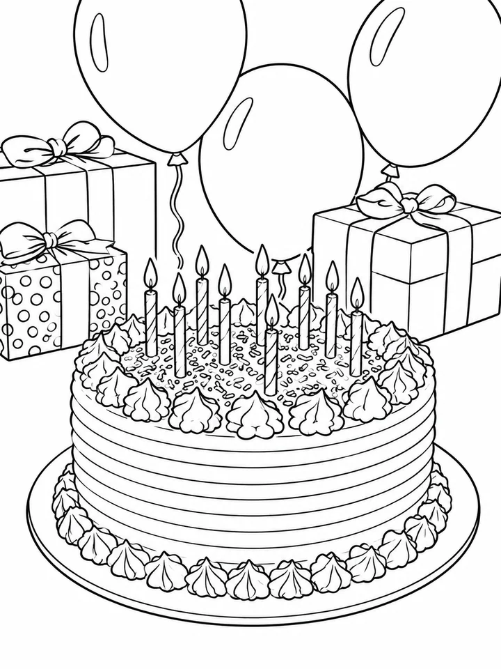 Birthday cake and balloons coloring page result
